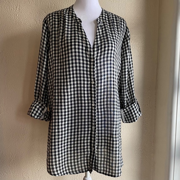Joie Soft black and white gingham button front tunic Sz M - Picture 1 of 7